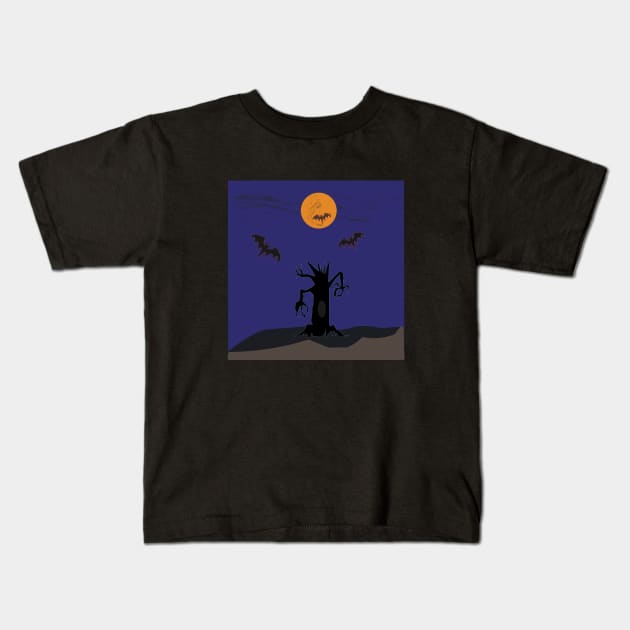 Harvest Moon and Bats! Kids T-Shirt by Tropic1979